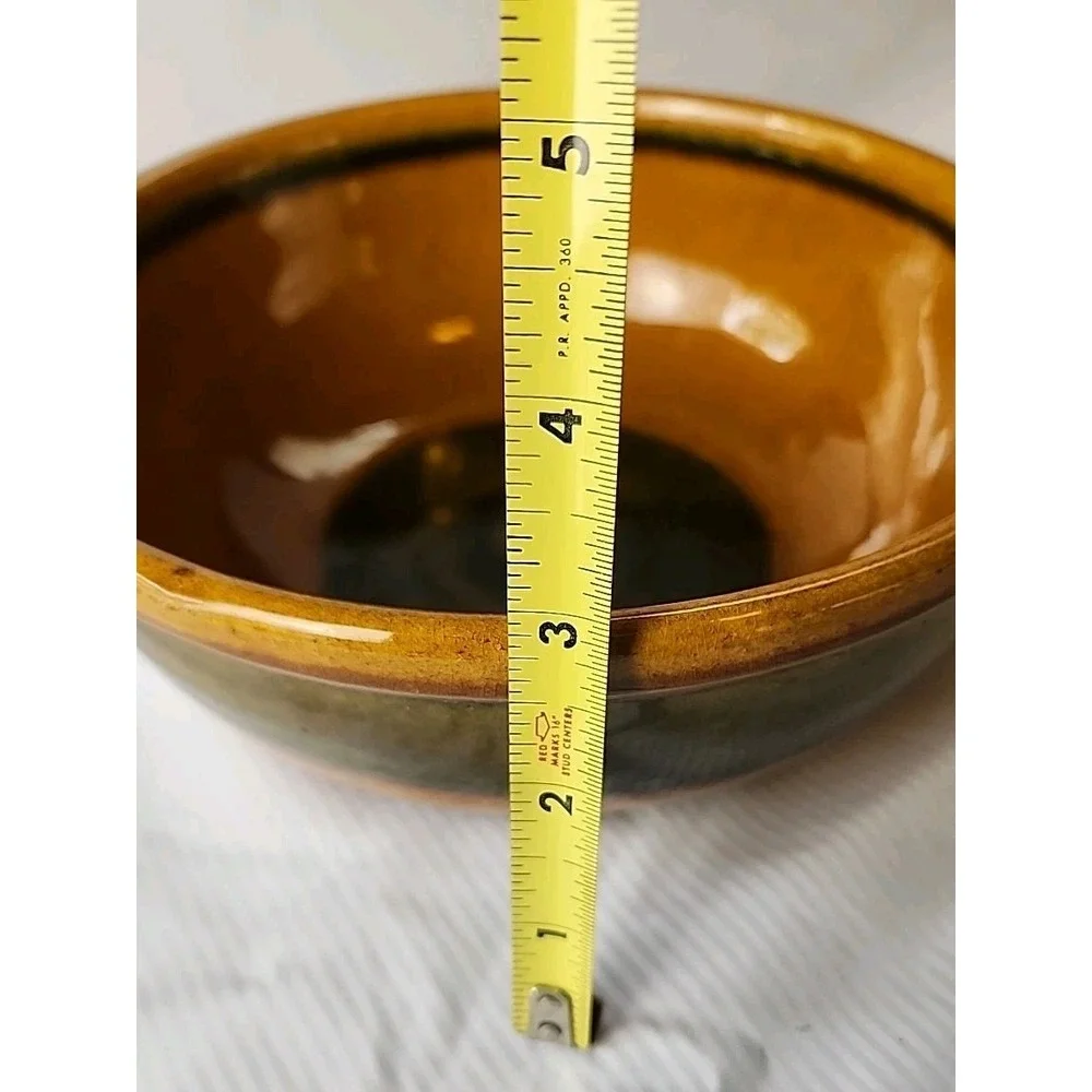 VTG Landert 20 MCM 70s‎ Swiss Stoneware Fondue Pot Brown w/Moss Green Stripe EUC